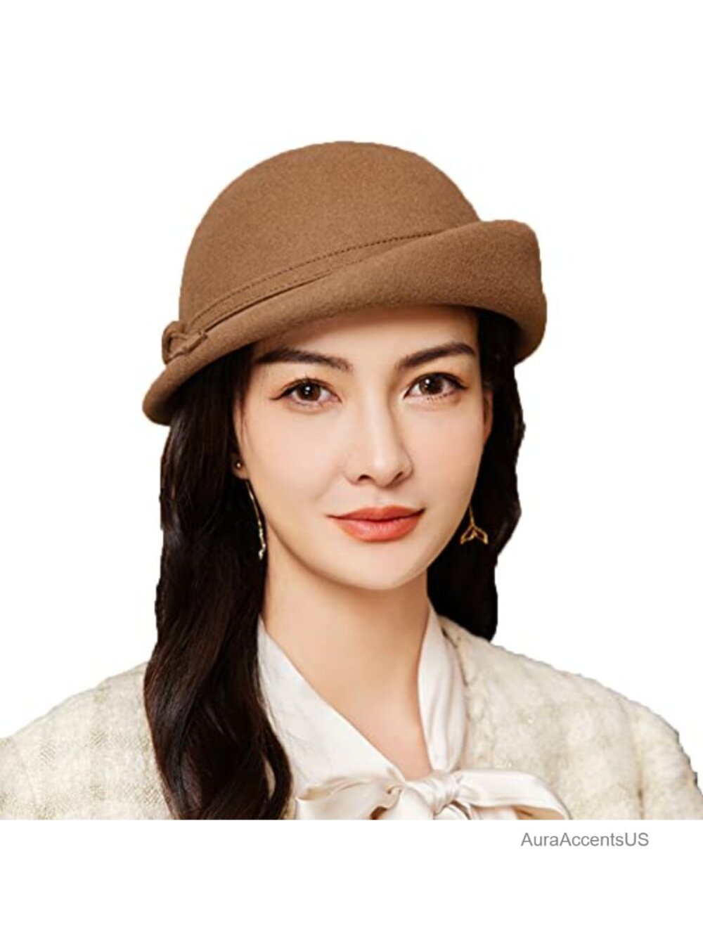 100% Wool Beret Bowknot Warped Edge Vintage Winter Hat Women Elegant